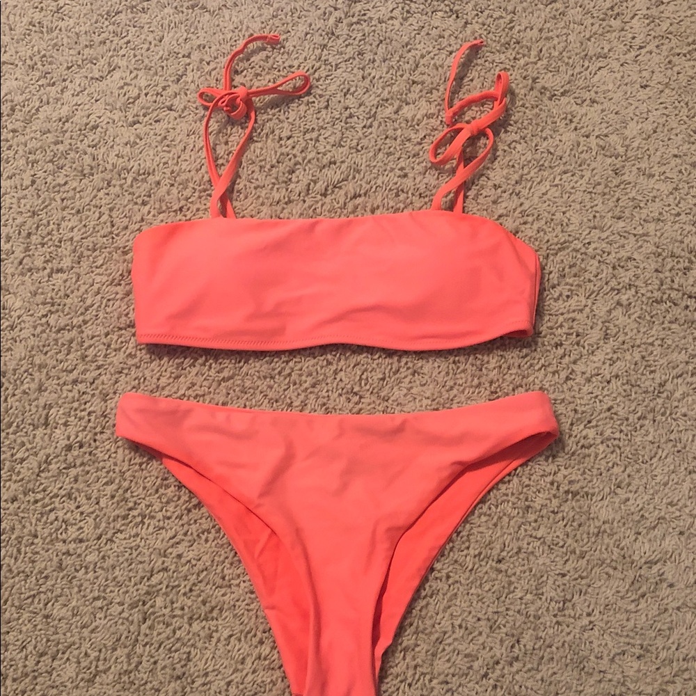 Neon Coral Tie-Strap Bikini  size small